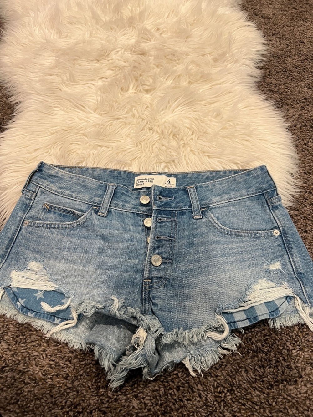 Abercrombie & Fitch Light Wash Distressed Denim Shorts